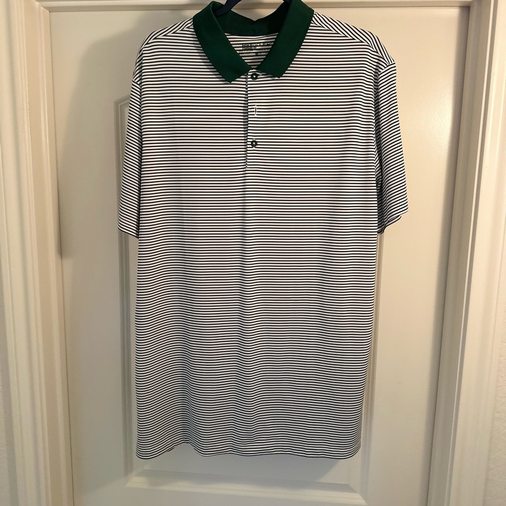 Nike Green and White Striped Golf Polo